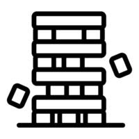 Wooden block tower game falling down line icon vector