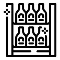 Wine bottles resting on wooden wine rack icon vector