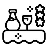 Wine bottle and glass standing on table receiving three stars award rating for excellent service vector