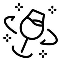 Wine glass rotating on invisible axis with arrows and sparkles vector