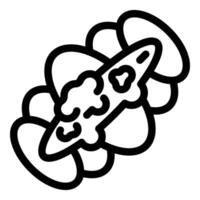 Simple black and white icon of a hot dog with toppings on a plate vector