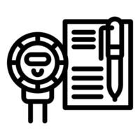 Water meter reading being recorded on paper with pen icon vector