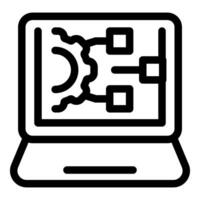 Laptop displaying project management software with flowchart and gear icon vector