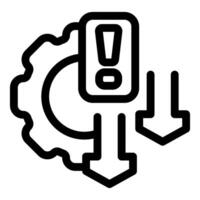System crashing showing exclamation point inside gear with two down arrows vector