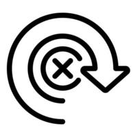 Circular arrow pointing down with cross mark showing unsuccessful download vector