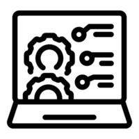 Laptop showing software development process with cogwheels vector