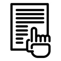 Hand pointing at document, reading and understanding contract icon vector