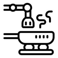 Robotic arm cooking food in modern kitchen icon vector