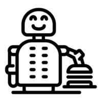 Smiling robot holding joystick playing video games outline icon vector