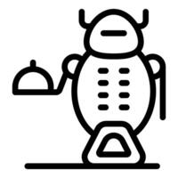 Robot waiter serving food using tray with cover in restaurant vector