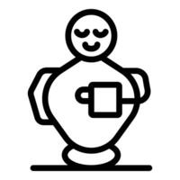 Robot holding coffee cup enjoying break time with closed eyes vector