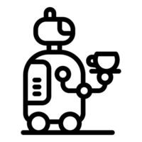Modern robot serving coffee using tray in cafe line icon vector