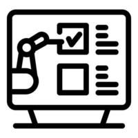 Robot arm checking boxes on computer screen for automation concept vector