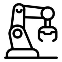 Robotic arm picking up object, automation concept icon vector