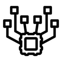 Microchip connecting with multiple nodes, data processing icon vector
