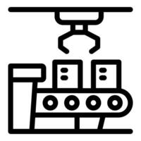 Robotic arm moving boxes on conveyor belt in automated factory vector