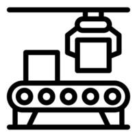 Robotic arm moving box on conveyor belt in factory vector