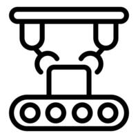 Robotic arm picking up box from conveyor belt in packaging line vector