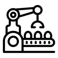 Robotic arm moving eggs on conveyor belt in food factory vector