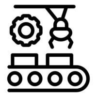 Robotic arm moving gear on assembly line icon vector