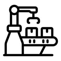 Robotic arm moving boxes on conveyor belt automation in action vector