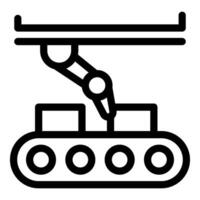 Robotic arm moving boxes on conveyor belt in factory vector