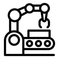 Mechanical arm picking up product on assembly line icon vector