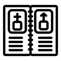 Open book with pictures and text describing burial and cremation options vector
