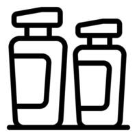 Simple black and white icon of two cosmetic bottles standing on a shelf vector
