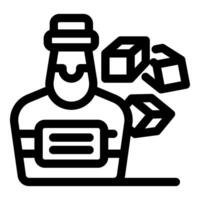 Delivery man holding a package surrounded by boxes representing fast shipping vector