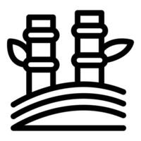 Two bamboo shoots growing from fertile ground line art icon vector