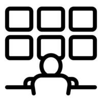 Office worker looking at multiple computer screens icon vector