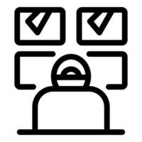 Operator monitoring multiple screens showing check marks icon vector