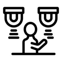 Man choosing between two options symbolized by hanging objects with signals emitted below vector