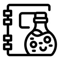 Open notebook presenting chemical flask experimenting liquid vector