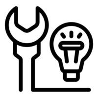 Wrench connecting with light bulb representing problem solving vector