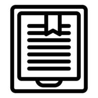 E book reader icon showing bookmark for saving progress vector