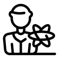 Nuclear engineer holding atom symbol representing nuclear power engineering vector