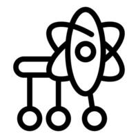 Atom particle moving on three wheels icon vector outline