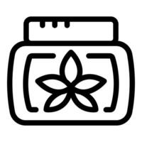 Black outline icon of a jar containing a natural cosmetic cream enriched with flower extract vector