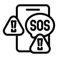 Smartphone showing sos message with warning signs vector