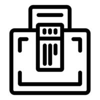 Machine analyzing document with graph showing data analysis results vector