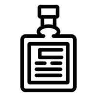 Black outline icon representing a bottle with a tag displaying information vector