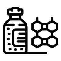 Vial of medicine standing near molecule structure icon vector