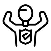Person raising hands showing approval with checked shield on chest vector