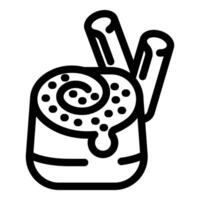 Delicious cinnamon roll dripping with icing and cinnamon sticks icon vector