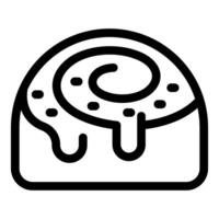 Delicious cinnamon roll dripping with icing line art icon vector