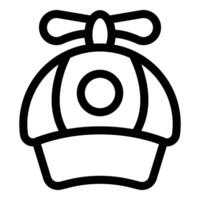 Black outline icon of a baseball cap with a propeller vector
