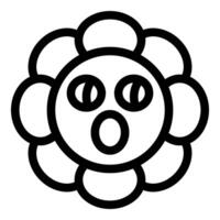 Cartoon flower character showing surprise emotion with open mouth and wide eyes in black and white line art vector