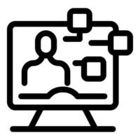 Online meeting icon representing video conference with employee working from home vector